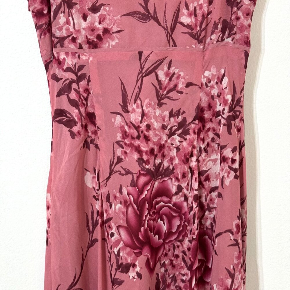 Vtg Y2K Ann Taylor Pink Floral Silk Babydoll Dress Cowl Neck Feminine Coquette - Picture 7 of 16